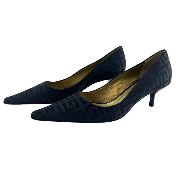 Givenchy Classic Womens Size 40 Black Monogram Pointed Toe Kitten Heel Pumps - Picture 3 of 13